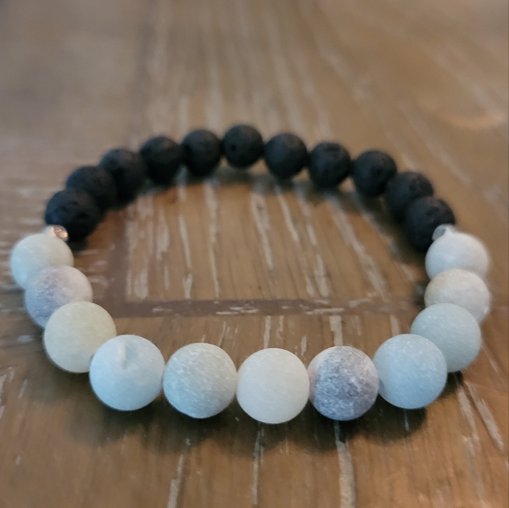 8mm Lava Stone Amazonite Gemstone Mala Bracelet 7.5 inches Meditation Energy  2